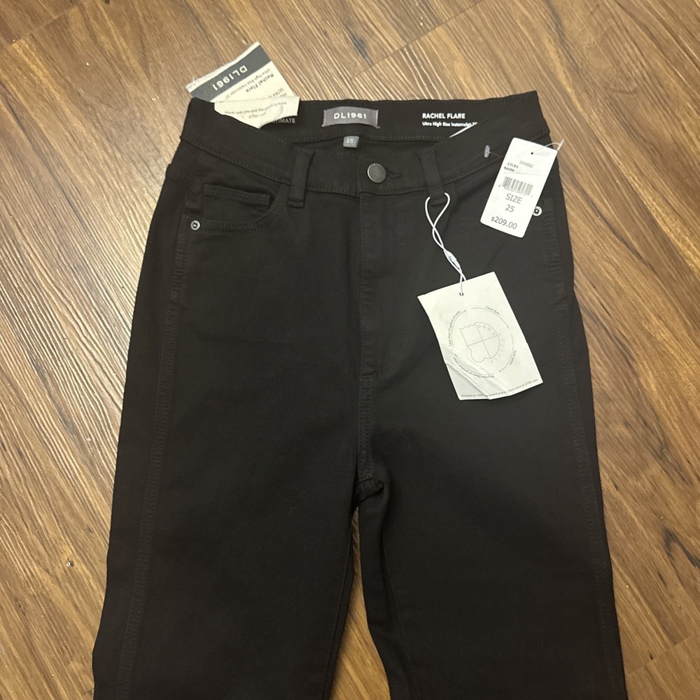 DL1961 Rachel Flare Ultra High Rise Instasculpt Jeans Raven Black Size 25